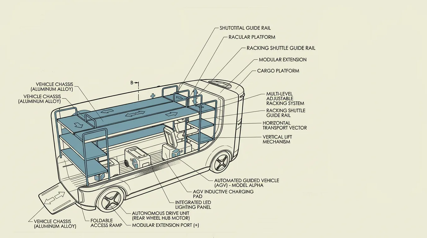 Technical drawing of the backbone shuttle