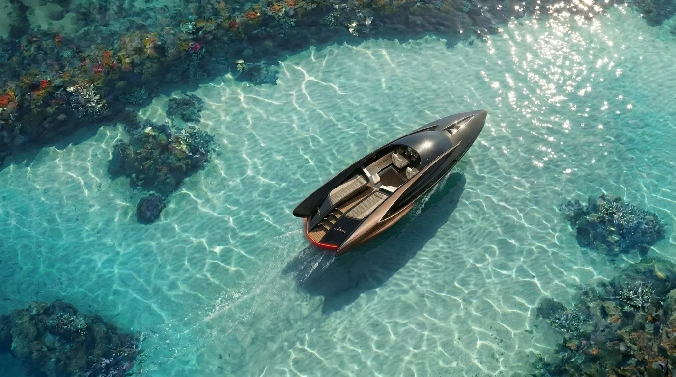 Sarco from above over clear water